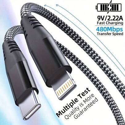 USB C To Lightning Cable 1Pack 3.3/6.6/10FT MFi Fast Charger Type C To Lightning Cable Nylon Compatible With IPhone Cord Compatible With Iphone 13 12 11 Pro Max Xr Xs 8 7 6 Plus And More, Christmas Gift/ Gift For Family