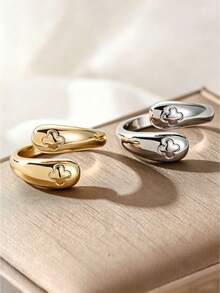 Anillo ajustable de acero inoxidable con diseño geométrico de gota de agua simple para mujer - Multicolor - Ver 9