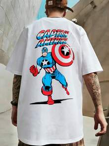 Hero Shield Action Pose Graphic T Shirt 100 Percent Cotton Men Shirt MARVEL  Marvel Universe  Superhero Summer Holiday Outfits Men Clothes Mens Tops Streetwear Mens Gift Ideas Innerwear Or Outfits,Mens Fashion - trắng - Xem 4