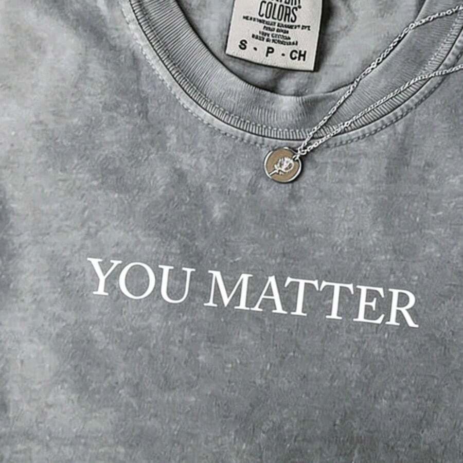 1 Piece Of Women's "You Are Important" T-Shirt With Inspirational Print - Soft Washed Cotton Short-Sleeve T-Shirt In Brown, Suitable For Casual Daily Wear And The Beach - Clothing That Promotes Self-Love, Confidence, And Positive Energy - Shipped From A Local Warehouse, Urban Style, Simple Design, High-Quality T-Shirt, Fashionable For Personal Care. Loose And Comfortable Summer Tops, 180g, 100% Cotton - 灰色 - 查看 1