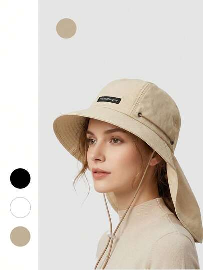 1pc Solid Color Pattern Drawstring Bucket Hat, Polyester Fabric Sunscreen Sun Hat, Suitable For Outdoor Hiking Camping Travel, Gift For Family, Friends, Boyfriend/Girlfriend, Suitable For Christmas, Mother's Day, Father's Day, Teacher's Day, Birthday