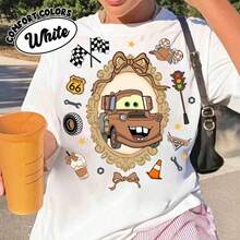Vintage Disney Coquette Bow Cars Characters ComfortColors Shirt, Disney Lightning Mcqueen Shirt, Cars Radiator Springs Tee, Disney Trip Tee Disney Oversized T-Shirt - White - View 6