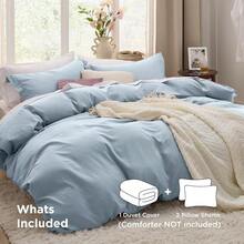 Bedsure Blue Duvet Cover Size - 3 Pieces Prewashed Cotton-Like Polyester Soft Bedding Set, Includes 1 Duvet Cover 90x90 Inches With Zipper Closure 2 Pillow Shams, No Comforter - 05 - 天藍色(不含被子) - 查看 2