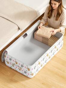 1PC Fashion Sloth Print Under Bed Storage Bag, Collapsible Lightweight Fabric Organizer With Zipper Lid & Side Handles, Dust Proof & Moisture-Proof, Multi-Purpose For Home, Dorm, Moving To Store Clothes, Bedding, Toys, Books And Daily Organization - White - View 2