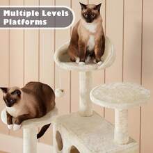 Dark Grey Multilevel Cat Tree Tower 138.5cm With Condos Ladder Scratching Posts Indoor Cat Climbing House Pet Activity Centre For Kittens - Beige - View 4