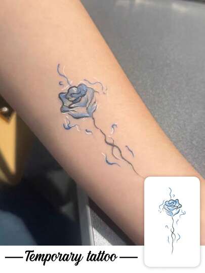 1 Tatuaje Adhesivo, Rosa de Humo Degradado Azul, Diseño de Tatuaje Vertical Simple y Avanzado, Tatuaje Temporal Adhesivo, PVC Lavable, Desechable, Impermeable y a Prueba de Sudor, para Palmas, Brazos, Cintura, Abdomen, Espalda, Piernas, No Reflectante, Diseño de Tatuaje Realista, Adecuado para Viajes, Festivales de Música, Juegos, Regalos de Graduación, Uso Diario, Dura 3-5 Días
