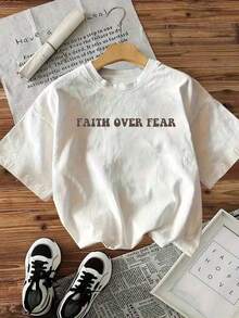 Impressive Slogan "You're Amazing, Beautiful, And Unique Enough To Remember It." Women's Letter Print Crew Neck T-Shirt - Urban Vintage Style, Unisex, Loose Fit, Cotton, Short Sleeve, Crew Neck. Blouses For Women. Casual Blouses For Ladies. - 白色 6 - 查看 2