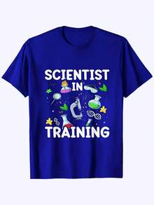 Boys' "SCIENTIST IN TRAINING" T-Shirt - 100% Polyester, Ultra-Soft And Breathable, Suitable For Everyday Wear And Sports. Features A Black Background With Vibrant Scientific Illustrations Including Purple, Green, And Red Experimental Flasks. - 白色 - 查看 8