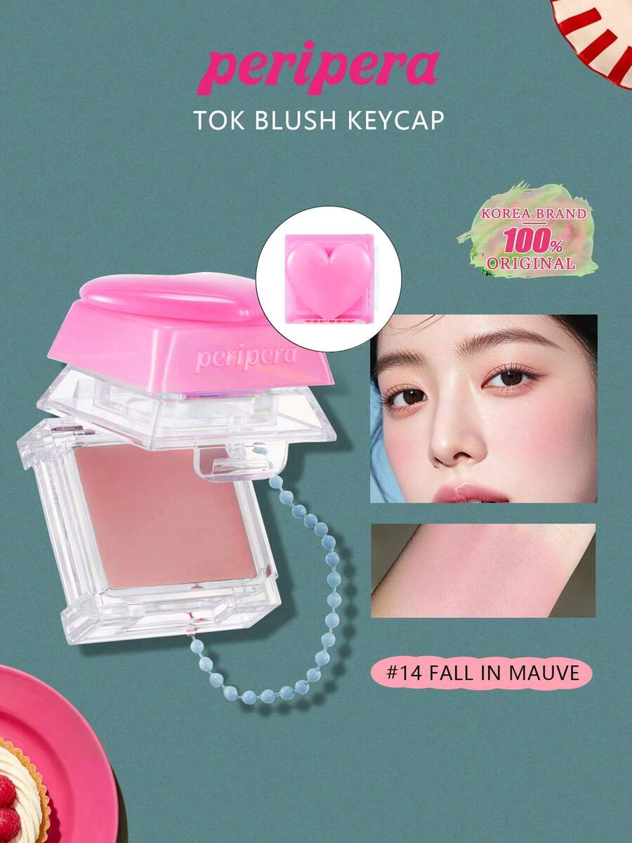 Peripera Tok 14 秋雾腮红，Y2K键盘设计，26色可选，乳霜质地转粉雾哑光妆效，打造自然红润妆感，持妆8小时，控油隐形毛孔，趣味彩妆收藏品，适合所有肤质，防晕染，轻盈透气，新手友好，韩系美妆，礼品装，2.9克/0.10盎司