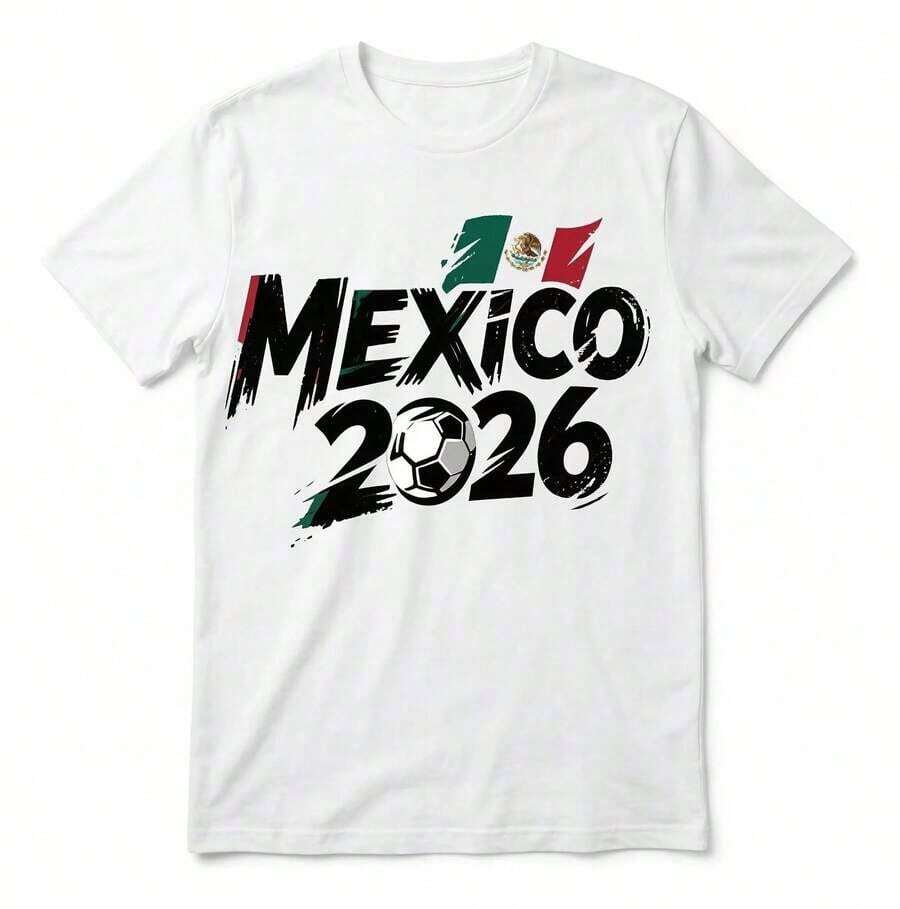 1 Pieza de Camiseta de Algodón Unisex de Moda Casual para Hombres y Mujeres, Diseño de la Copa Mundial 2026, Versátil, fácil de combinar, adecuada para uso diario, estilo urbano, ropa de vacaciones, ropa de fin de semana. - Blanco - Ver 1