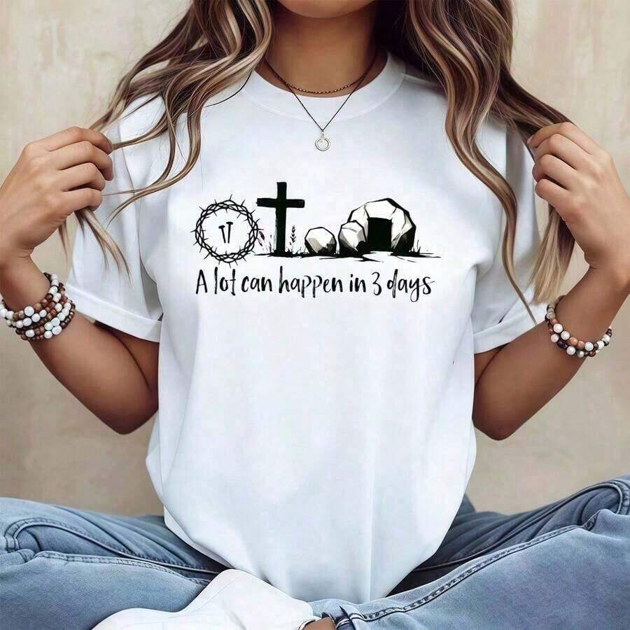 Vit T-shirt för dam med grafiskt tryck, korta ärmar och rund halsringning, avslappnad och bekväm passform för vardagsbruk, elegant utseende. Sommartopp, sommaroutfit för kvinnor - Vitt - Visa 1