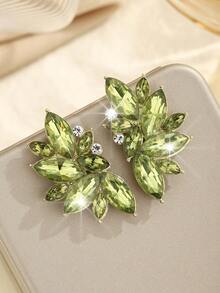 1 Pair Bohemian Alloy Rhinestone Inlaid Exaggerated Earrings For Women - Olive Green - View 4