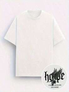 La esperanza algo que se recuerda, camiseta de manga corta de cuello redondo estampada en la espalda con patrón de ángel camiseta de tela cómoda y transpirable para hombres blusa deportiva casual% camiseta de estilo de ropa callejera de algodón ( - Negro - Ver 2