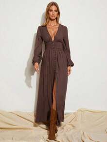 Women Midi Dresses - 棕色 - 查看 5