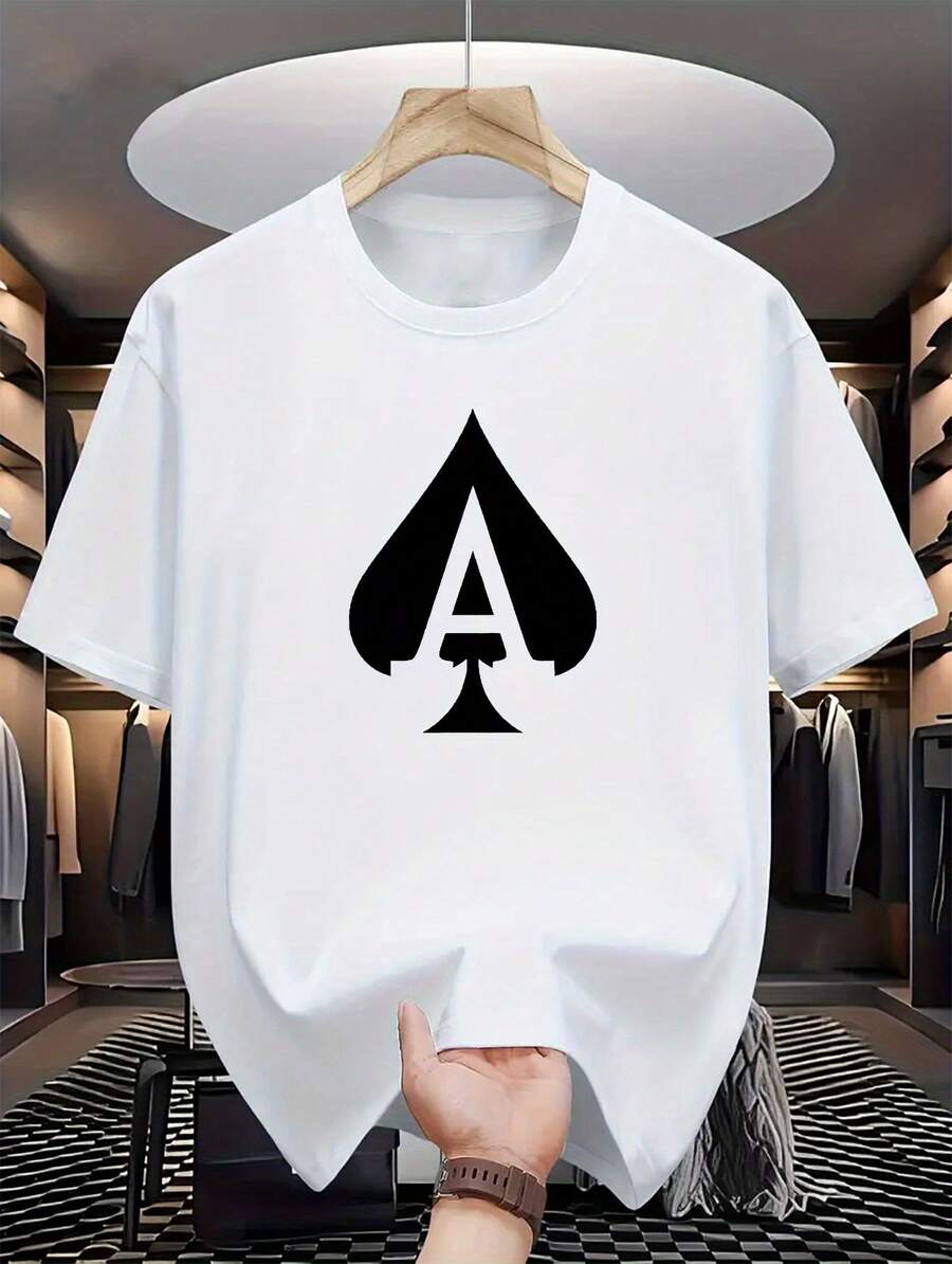 Men's T-Shirts With The Letter "A" And Prints, Men's T-Shirts With Novel Designs, Casual And Comfortable Summer T-Shirts, Fashionable Short-Sleeved Summer T-Shirts, Comfortable And Versatile - 白色 - 查看 1