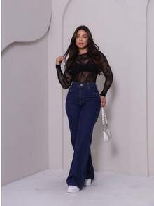 Women's Wide Leg Pants - Comfortable, Casual, Versatile, Stylish, Modern, Blogger Quality - 中等水洗藍 - 查看 7