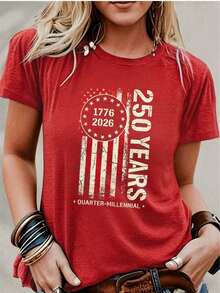 Retro Fireworks Shirt Patriotic T-Shirt, Preppy Coastal Lake T-Shirt, Colorful Summer T-Shirt, Beach Lover Gift Casual T-Shirt Vacation Set For Women - 紅色1 - 查看 2