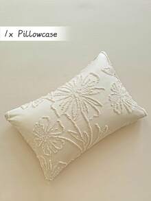 1pc Khaki Cutout Floral Patterned Pillowcase, Simple Solid Color Decorative Throw Pillow Cover, Suitable For All Seasons, Soft & Breathable, Machine Washable, Without Filler - Khaki - View 1