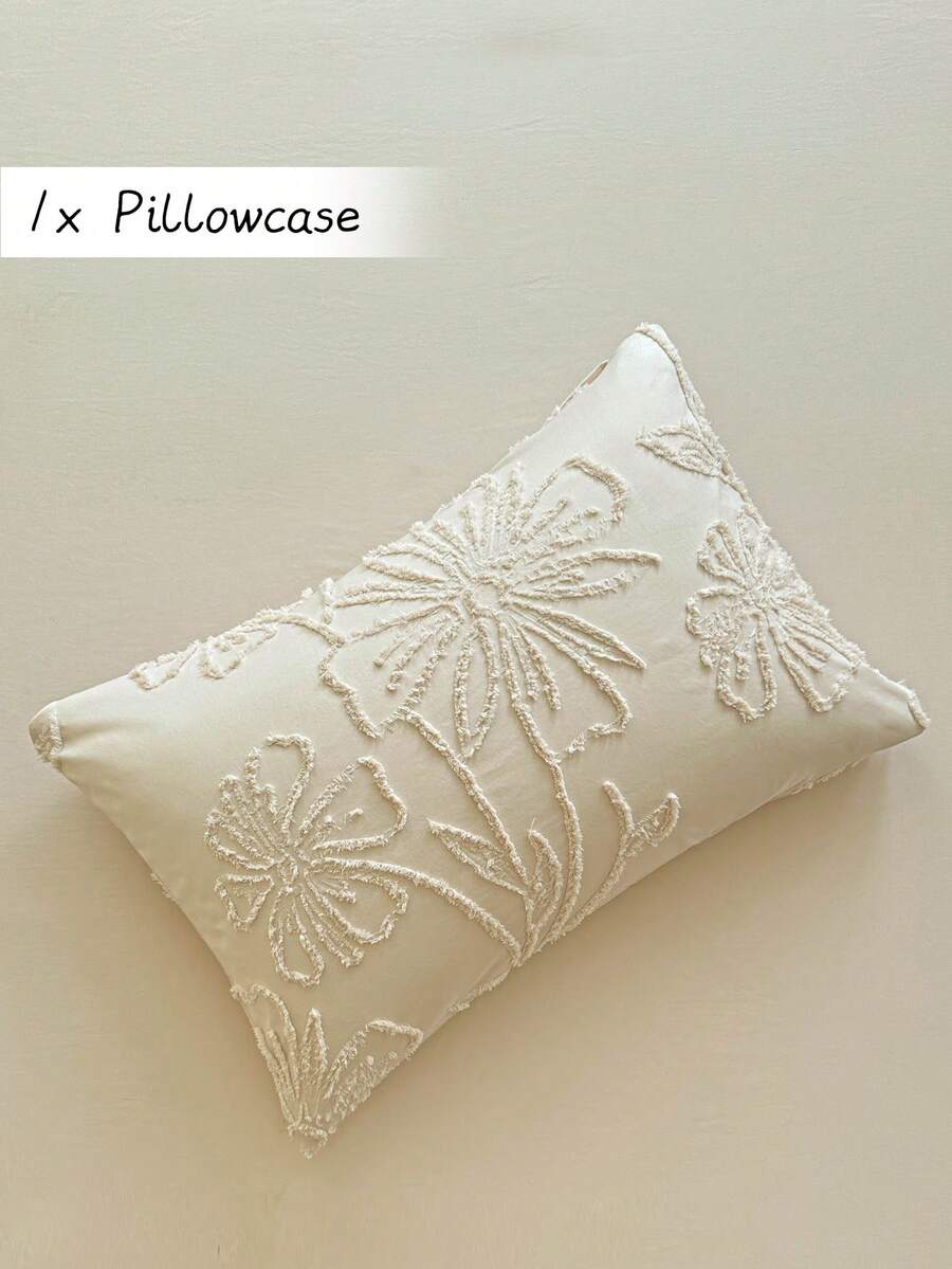 1pc Khaki Cutout Floral Patterned Pillowcase, Simple Solid Color Decorative Throw Pillow Cover, Suitable For All Seasons, Soft & Breathable, Machine Washable, Without Filler - Khaki - View 1