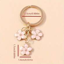 1pc Cute Enamel Three Flower Keychain, Sweet Gold Tone Alloy Floral Pendant Key Ring, Aesthetic Bag Charm For Purse, Backpack & Earbuds Case, Girly Car Key Accessories Gift - A - View 1