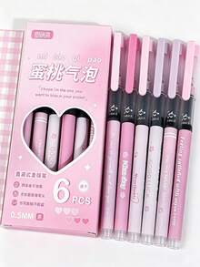 6pcs Quick-Drying Ballpoint Pens, 0.5mm Fine Tip, Muted Pastel Colors, Black Ink Non-Blotting, Student/Office Neutral Pens, Muted Tone Aesthetic, Back To School - Rollerball Pen - View 10