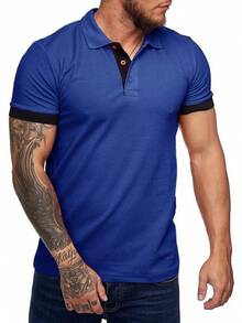 Kravon Men's Short-Sleeved Casual Slim-Fit Polo Shirt, Classic Design, Classic Cut, Pure Cotton Shirt - Màu xanh lam - Xem 2