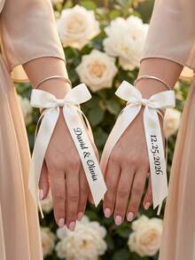 1/3/6pcs Custom Wedding Satin Ribbon Bow, Custom Text,Personalized Wedding Ribbon For Gift Boxes, Bouquet, Wine Glass, Bridesmaid Accessories - Multicolor - View 5