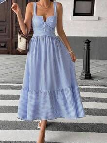 Women's Striped V-Neck Wrap Dress - White - View 9