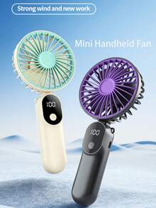 1200mAh Portable Handheld Fan, Mini Fan, Neck Hanging Fan, USB Rechargeable, LED Display, 6 Speed Adjustable, Phone Holder Design, With Lanyard, Personal Cooling Fan. Suitable For Office, School, Dorm, Beach, Vacation, Travel, Gift, Holiday Essential For Men And Women - Multicolor - View 3