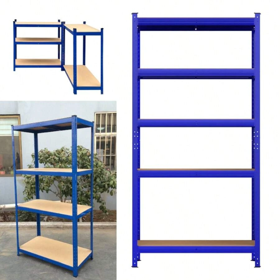 Royalswill 5-Shelf Heavy-Duty Garage Shelving, 180x90x40 Cm, 500 Kg Load Capacity, Boltless Metal Frame And 5 Mm MDF Storage Shelves - 銀色 - 查看 1