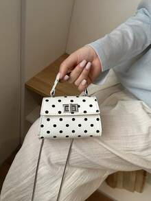 Bolso de mano/embrague de piel de imitación con tapa abatible de unicolor con estampado de lunares de moda - Blanco - Ver 3