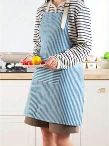 Colorful Striped Apron, Striped Halter Neck Apron, Oil-Resistant Kitchen Apron With 2 Pockets, Neutral Adjustable Apron, Minimalist Style Home Apron, Suitable For Chefs, Servers, BBQ, Barbers Adult Pocket Apron, Kitchen Supplies, Machine Washable - Multicolor - View 5