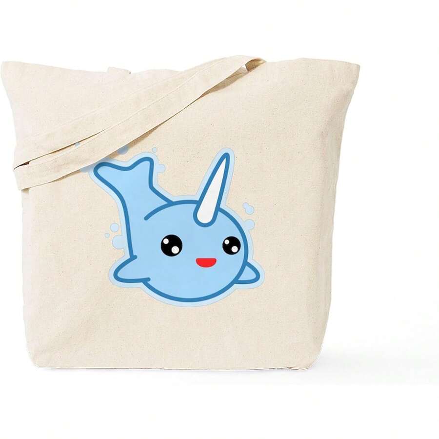 CafePress Narwhal Kawaii Tote Bag Reutilizable Natural Beige Lona Bolsa de Compras - Multicolor - Ver 1