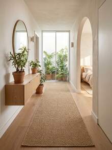 1pc Jute Woven Artistic Long Rug, Personalized Aesthetic Decor Carpet, Hallway Entryway Long Rug, Ins Style Space Ambiance Mat, Modern Minimalist Wooden Accent, Small Rug, Doormat, Home Decor, Area Small Rug, Corridor Long Mat, Bedside Rug, Bedroom Carpet, Washable Rug - Multicolor - View 6