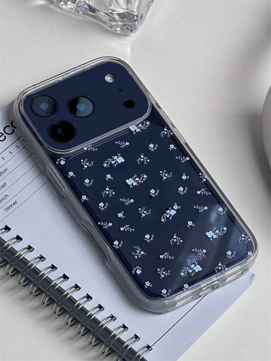 Cute Spring Pink Blue Flower Pattern Clear Soft Phone Case Compatible With IPhone 17ProMax 17Pro 17 16 Pro Max 15 14 16 Plus 15 Pro Max 14 Pro Max 13 Pro Max 11 12 Pro Max Stylish Lovely Full Screen Floral Protect Back Shell Cover - Baby Blue - View 1