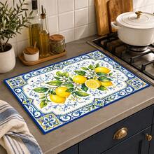 1 buah Keset Penyerap Tanah Diatom Bermotif Lemon Biru & Putih, Alas Pengering Penyerap Air untuk Meja Dapur, Alas Mesin Kopi, Alas Teko Kopi Tuang, Alas Pengering Piring & Cangkir, Keset Dapur Tahan Panas dengan Alas Anti Selip, Alas Meja Makan, Alas Sarapan, Alas Mesin Cuci, Keset Dekorasi Rumah untuk Dapur, Meja Makan, Kedai Kopi, Bar, Hadiah Pesta Liburan atau Pesta Pindah Rumah - MultiWarna - View 3