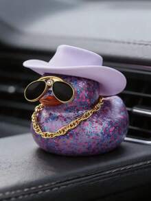 1 pieza Pato de goma con purpurina morada, con sombrero, gafas y collar morados, decoración brillante para el salpicadero, accesorio para escritorio y motocicleta, regalo ideal para entusiastas del automóvil, hombres y mujeres, decoración de cumpleaños y festividades - pato morado - Ver 3