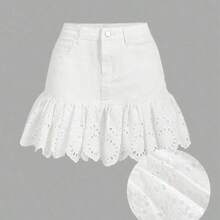 guangzhougaolangshangmao  MOD Minifalda de mezclilla con parches de encaje para mujeres, blanca, ajustada y casual, para verano, Día de San Patricio, conciertos, atuendo de crucero, dinero antiguo, Ibiza - Blanco - Ver 2