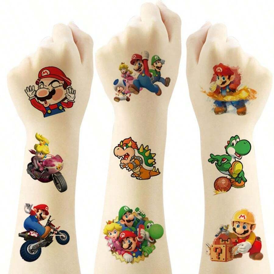 20Pcs Super M-Ario Transfer Stickers With M-Ario L-Uigi Y-Oshi Bowser Castle Block Pattern For Game Lovers Party Supplies Random Style - Multicolor - View 1