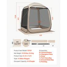 Screen House Tent, 6 X 6 Ft, 4-6 Person Pop Up Screen Tent, Portable Screened In Canopy With Carry Bag, Netting Sides, Ground Stakes, For Garden, Patio, Backyard, And Outdoor Activities, Beige - 6 x 6 ft, 4-6 Person Pop Up Screen Tent - 查看 7