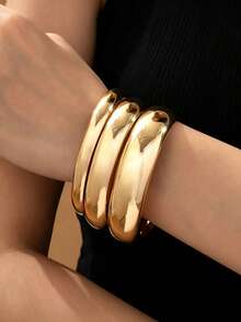 5/3pcs Fashionable Retro Glossy Floral Women's Bracelet Suitable For Daily Wear, Dating, Vacation And Holiday - Gold - View 4