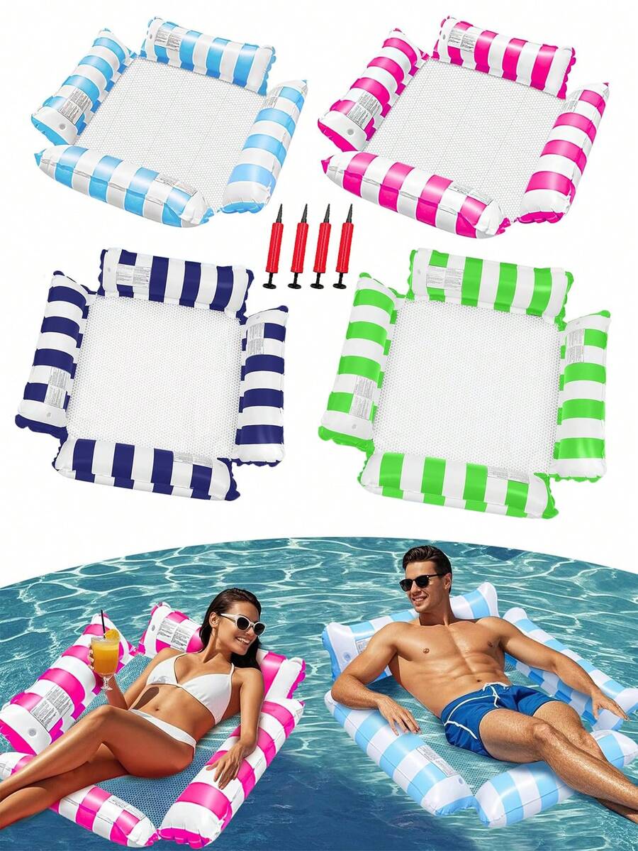 Inflatable Swimming Pool Float Bed, Inflatable Floating Raft, PVC Water Hammock, Swimming Pool Inflatable Float Bed, Swimming Pool Tools, Swimming Tools, Water Sofa, Beach Chair, 4-In-1 (Hammock, Saddle, Chaise Lounge, Float Bed), Multifunctional, Swimming Pool Float Bed, Suitable For Adult Vacation, Entertainment And Leisure, Essential For Summer Travel And Vacation - Four-tube Floating - View 1