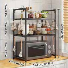 Rak Oven Microwave Satu/Dua Lapis, Produk Terlaris, Kombinasi Rangka Logam + Pembatas Plastik, Kokoh & Ringan, Dirancang Khusus untuk Menampung Oven Ganda, Menyediakan Ruang Penyimpanan Microwave, Pengait untuk Menggantung Peralatan Dapur Kecil, Memaksimalkan Penyimpanan Vertikal, Perakitan Mudah Tanpa Alat, Desain Minimalis Menghemat Ruang, Cocok untuk Penggunaan Sehari-hari di Dapur Rumah Tangga, Keluarga Sibuk, Bahan Tahan Minyak Mudah Dibersihkan - Hitam - View 2
