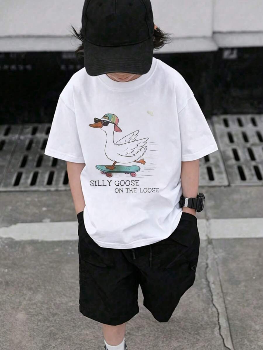 Silly Duck Loose T-Shirt For Kids - White - View 1