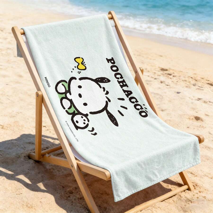 Sanrio Pochacco 沙滩巾,可爱浅绿色卡通印花,超柔软,非常适合泳池、夏季海滩和旅行。 - A - 查看 1