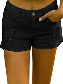 Women's Vintage Distressed Denim Shorts Casual Black Summer - Black - View 4
