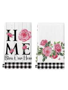2 Piezas Toallas de Cocina con Estampado de Rosa Rosa y Cuadros Estilo Rústico Campestre, Toallas de Mano Aptas para Secar Platos en la Cocina del Hogar - Blanco y Negro - Ver 10