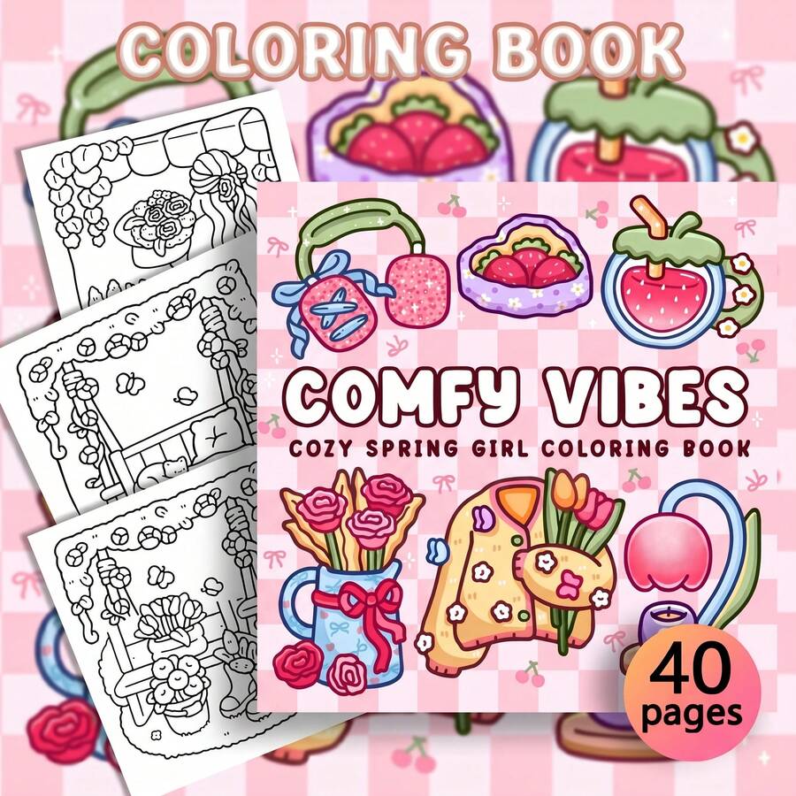 1 cuốn sách tô màu cho bé gái mùa xuân thoải mái & ấm cúng, thiết kế thẩm mỹ Kawaii dễ thương, phù hợp cho thanh thiếu niên và người lớn thư giãn và tô màu, tuyệt vời làm đồ dùng mỹ thuật tựu trường - Cảm giác thoải mái - Xem 1