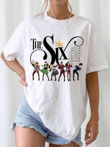 The Six Musical Queens Silhouette Fan Art Oversized White Graphic T-Shirt - Putih - View 6