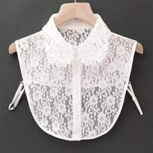 1 chiếc áo sơ mi nữ đen trắng thời trang, kiểu dáng layering, cổ áo giả rời thanh lịch, phụ kiện đa năng phù hợp cho trang phục mùa xuân/hè. - Hoa ren trắng - Xem 10